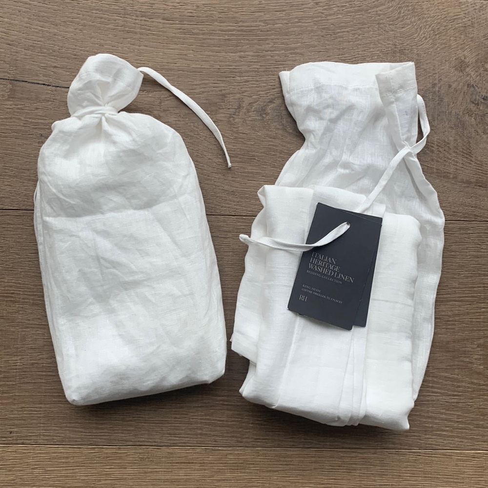 Two RH Italian Heritage Washed Linen Clean Edge King Shams in Natural, new